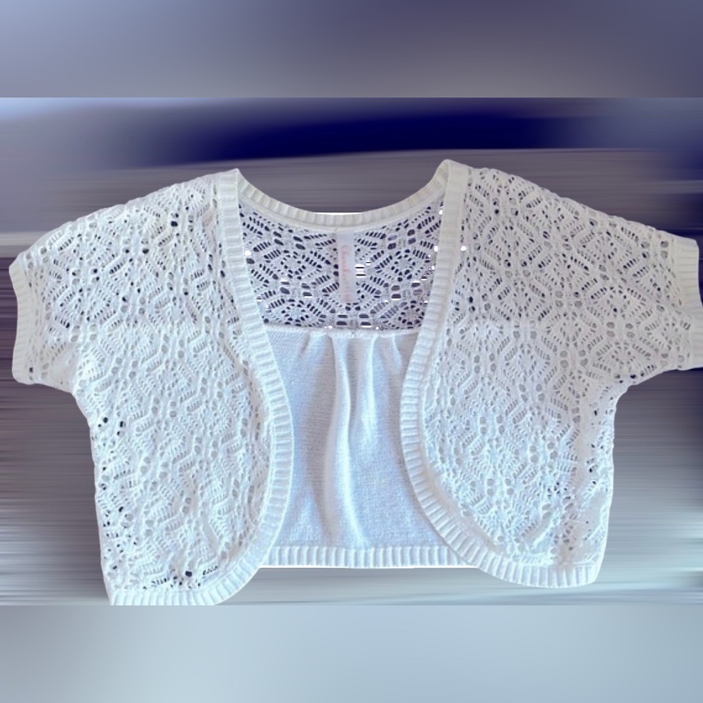 Cherokee Cream Crochet Short Sleeve Cardigan